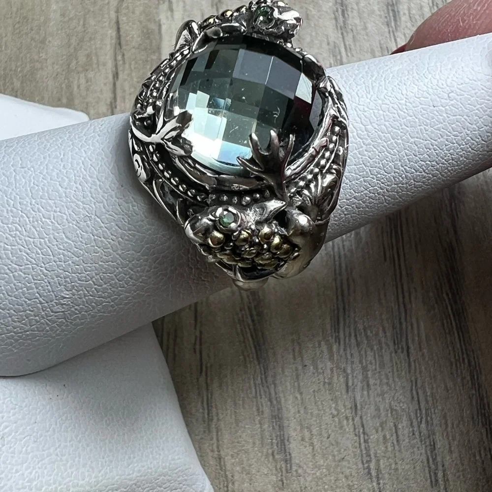 Robert Manse Sterling Silver 18K Gold Green Prasiolite Stone Frog Ring Size 8